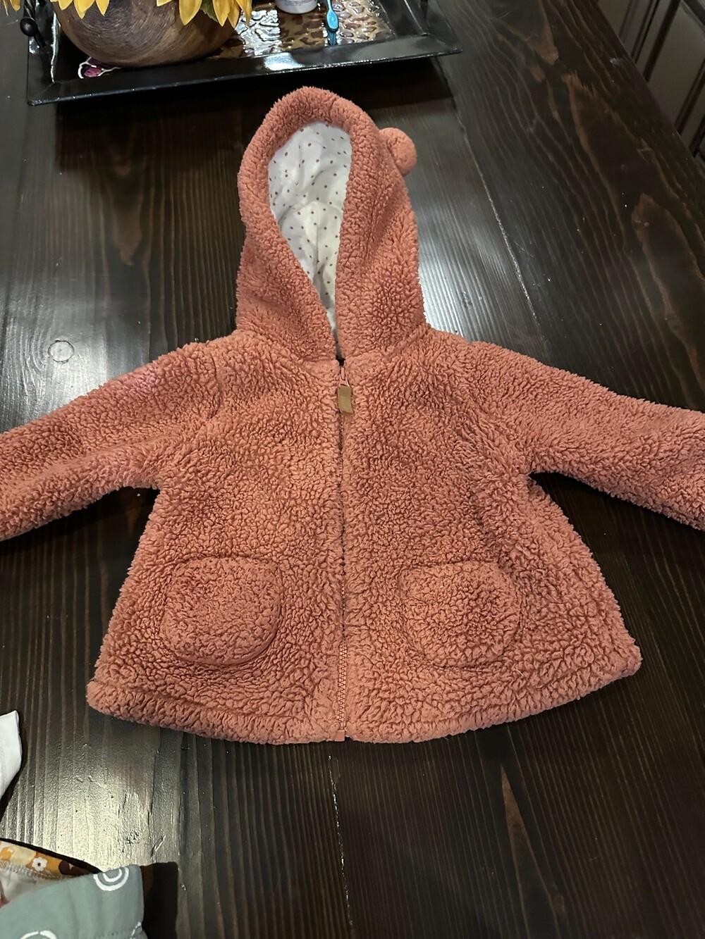 Carter's Sherpa Fleece Jacket 12 Months Toddler Hooded Dusty Rose